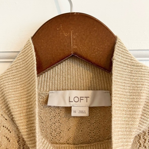 Loft gold shimmer long sleeve ruffle mock neck sweater knit size XS - Picture 3 of 5